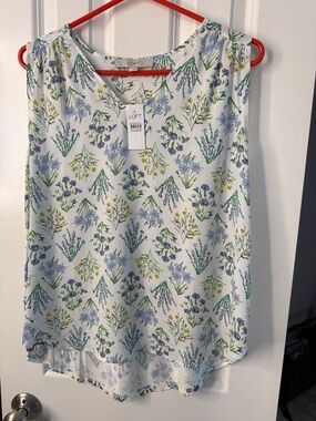 NWT LOFT White Floral Sleeveless V-Neck Top with Lavender and Green Print